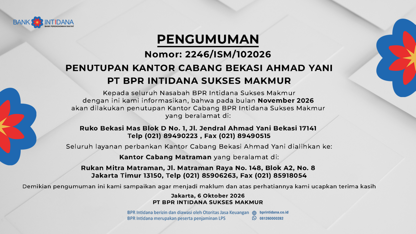 pengumuman pemindahan kantor KC Bekasi Ahmad Yani